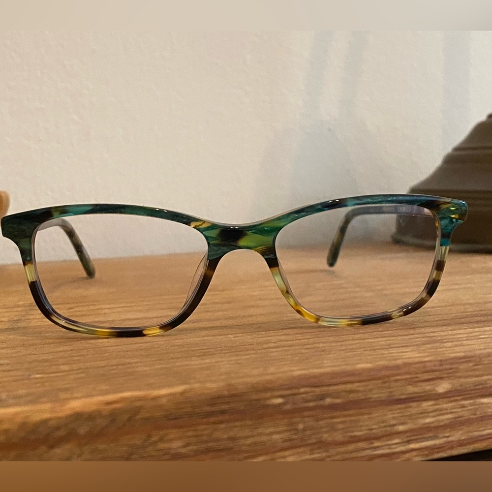 Zenni Blue Light Glasses Green & Brown Rectangular Frame Non Prescription